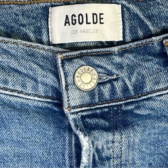 AGOLDE Riley Long Jeans Blue Distressed Straight Leg High Waist Size 29 - Picture 3 of 9